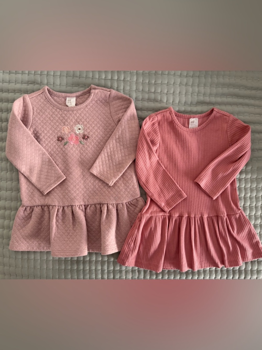 H&M Girls' Dusty Rose & Rose Pink Long Sleeve Peplum Dress Bundle